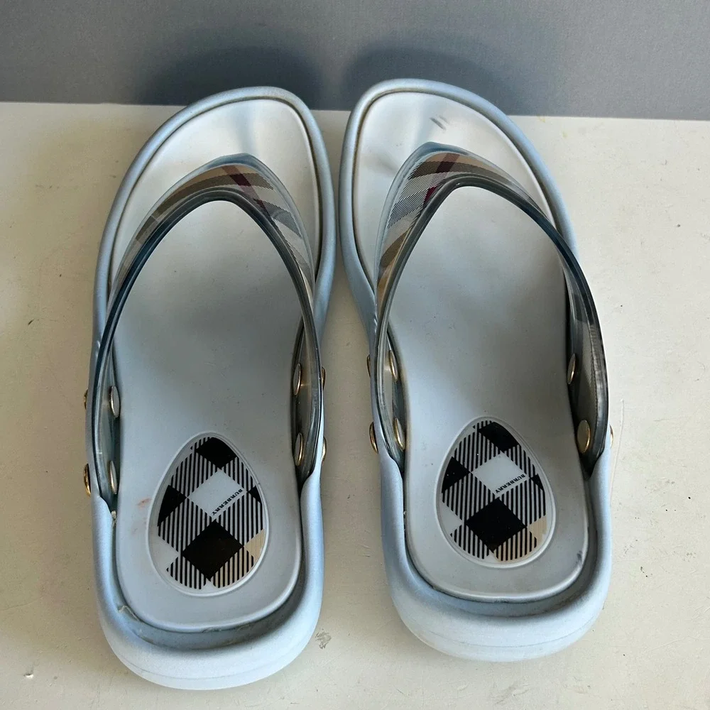 Burberry Nova Check Slides Men\'s 41 Jelly Thong Sandals Flip Flops Euro Beige  main image 4